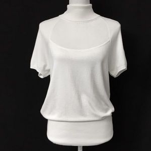 WHBM Cream sheer chest rayon sweater. Sz L. EUC